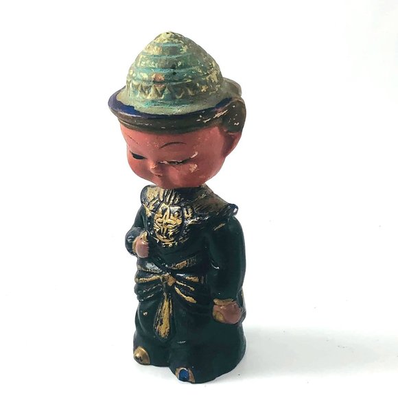 Figurine Vintage Asian Boy Bobble Head - Yeux En Pierre, Collection, état D'usage
